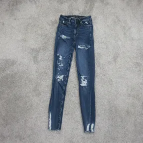 American Eagle Women Next Level Stretch Skinny Jeans Distressed Blue Size 00Reg