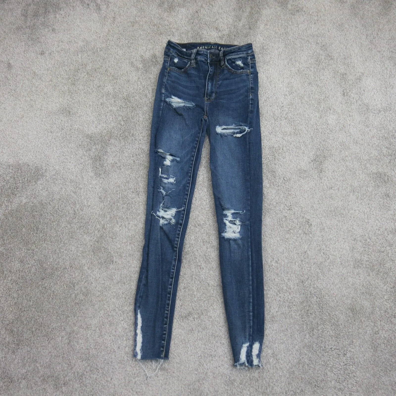 American Eagle Women Next Level Stretch Skinny Jeans Distressed Blue Size 00Reg