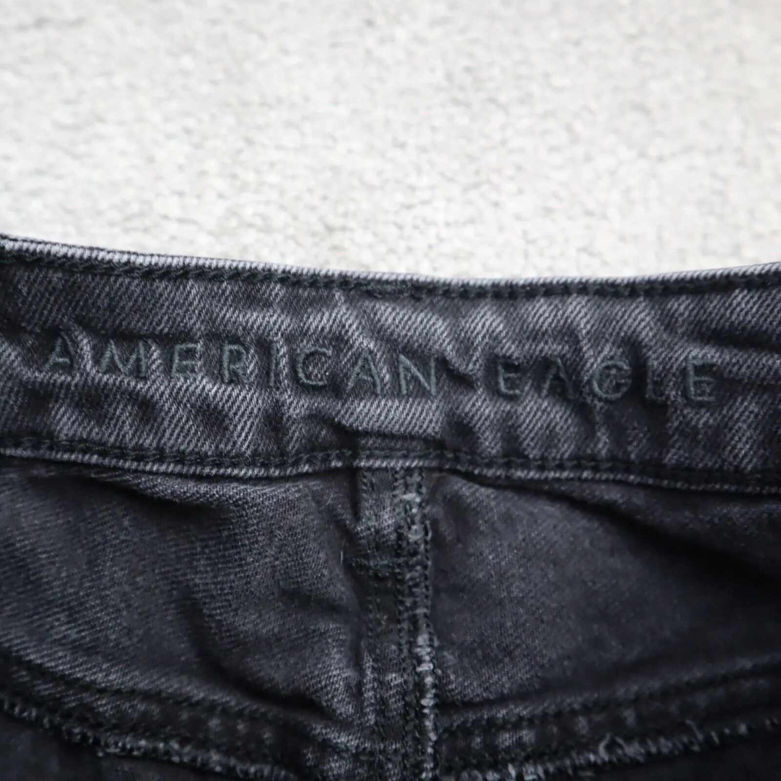 American Eagle Womens Jeans Skinny Leg Distressed Mid Rise Stretch Black 000 Reg