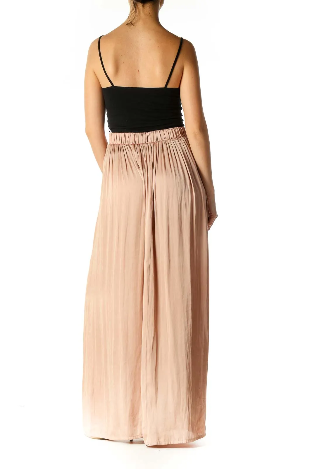 Beige Striped Casual Pleated Skirt