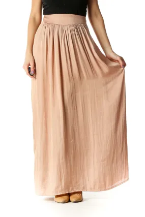 Beige Striped Casual Pleated Skirt