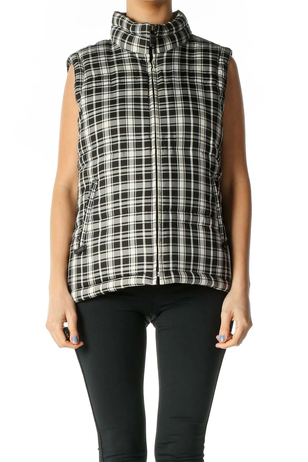 Black Checkered Puffer Vest