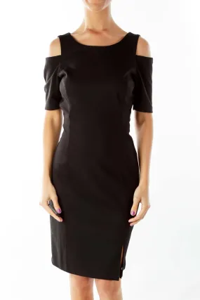 Black Cold Shoulder Fitted Cocktail Dress