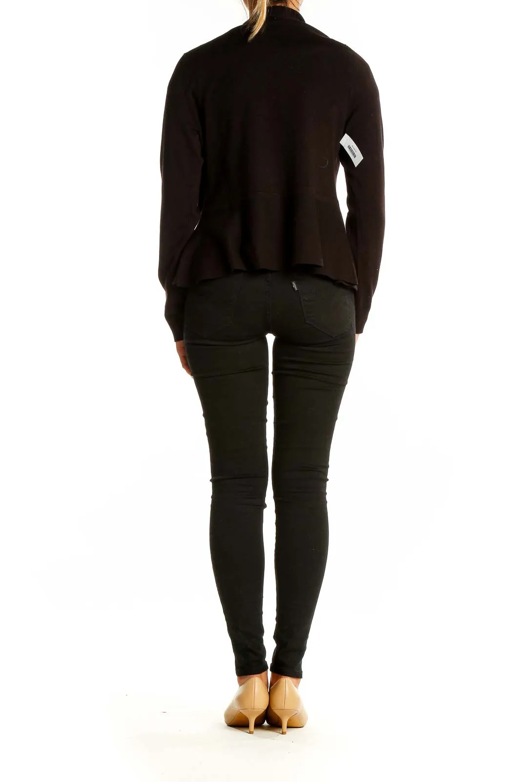 Black Open Front Knit Cardigan