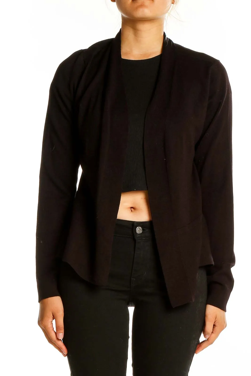 Black Open Front Knit Cardigan