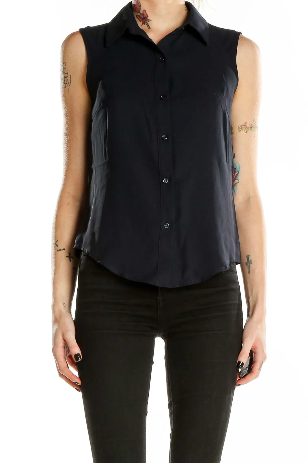 Black Sleeveless Button-Up Blouse