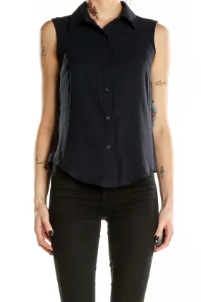 Black Sleeveless Button-Up Blouse