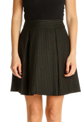 Black Striped Party Pleated Skirt