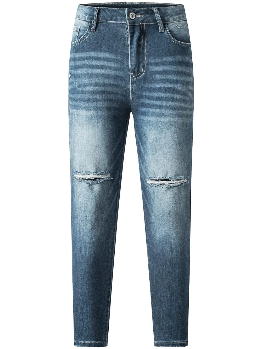 Blue Distressed Ripped Skinny Jeans - Fashionable Distressed Blue Skinny Jeans