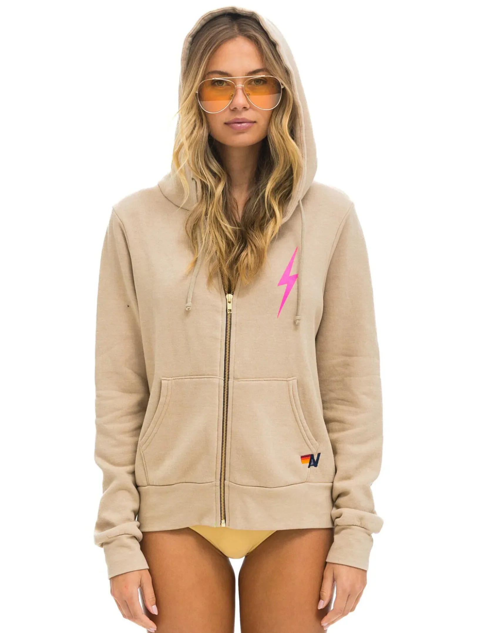 Bolt 2 Zip Hoodie, Sand/Neon Pink