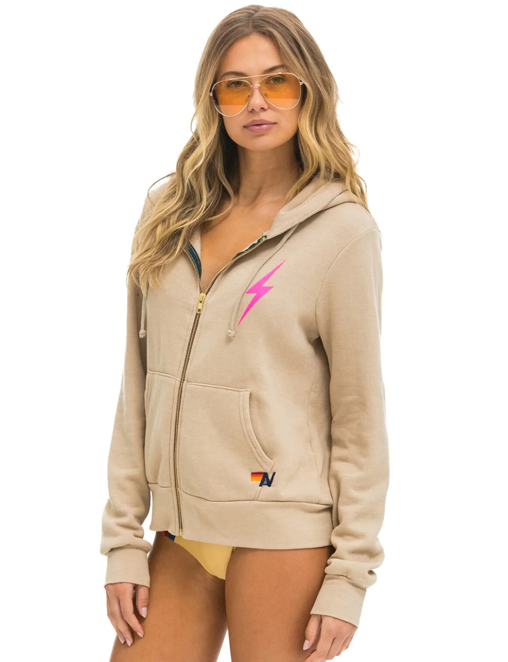 Bolt 2 Zip Hoodie, Sand/Neon Pink