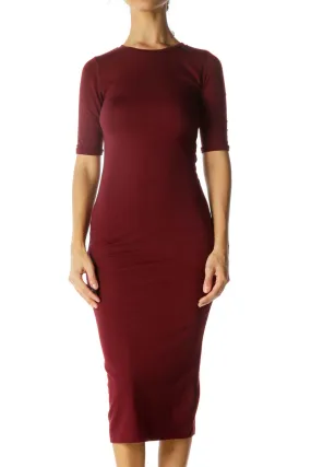 Burgundy Fitted Mid Dress