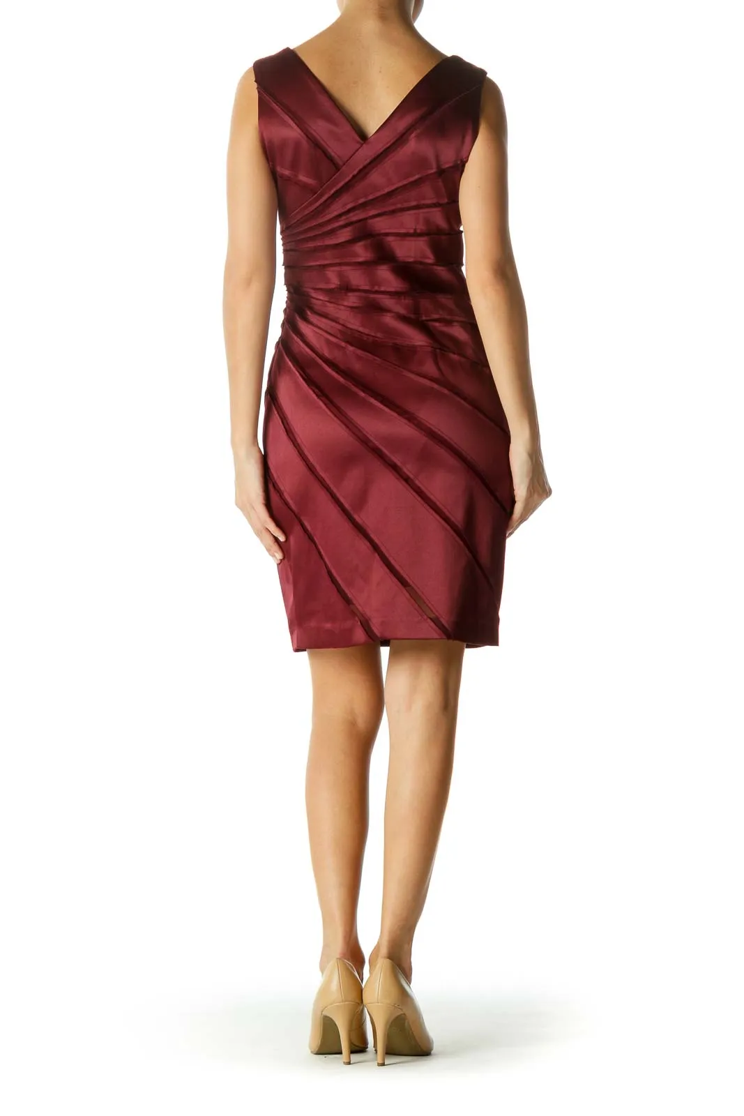 Burgundy Sheer & Seam Fitted Dress