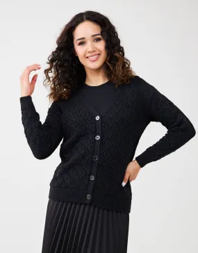 Diamond Pattern Knit Button Cardigan Black