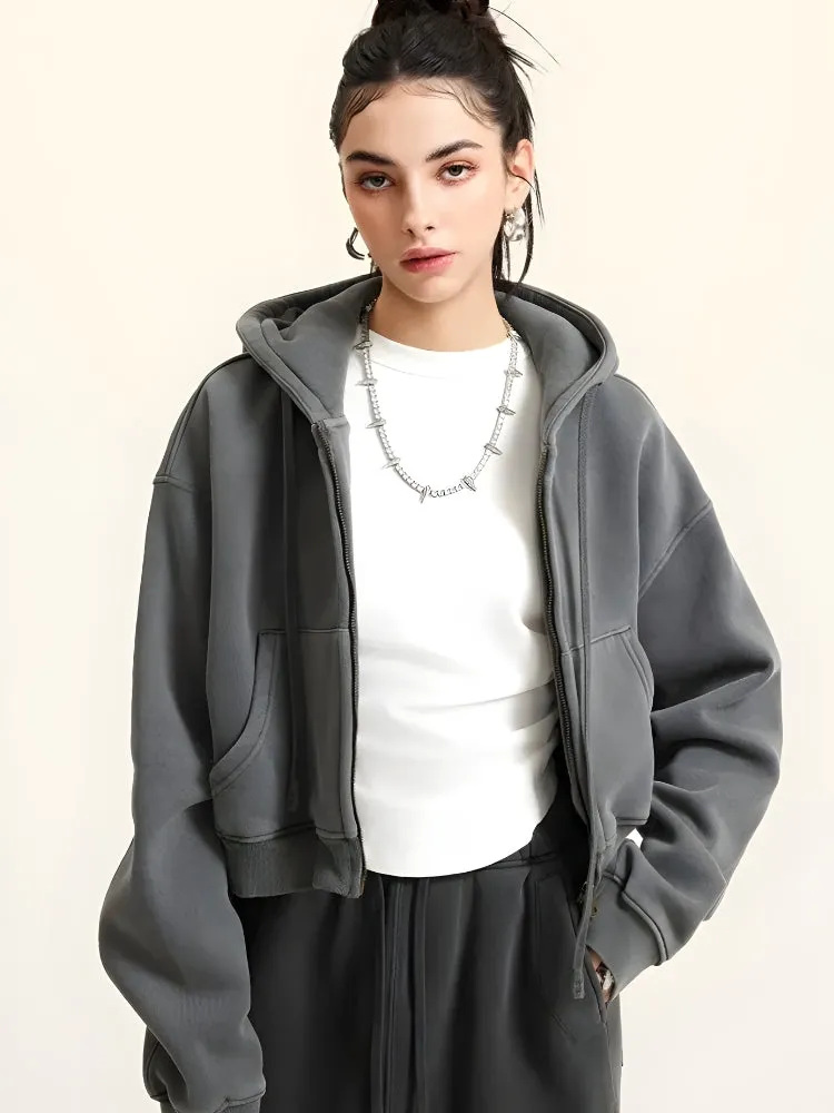 Double Zip-Up Cropped Hoodie