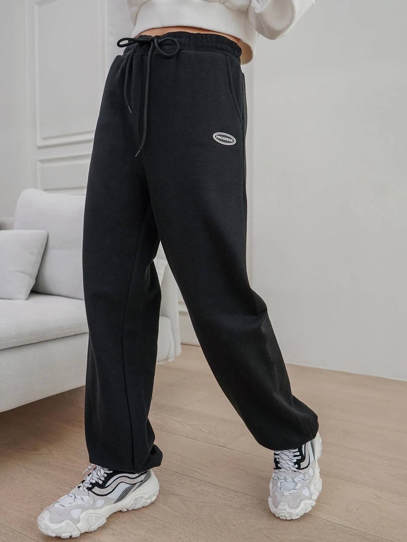 Drawstring High Waist Long Women Sweatpants