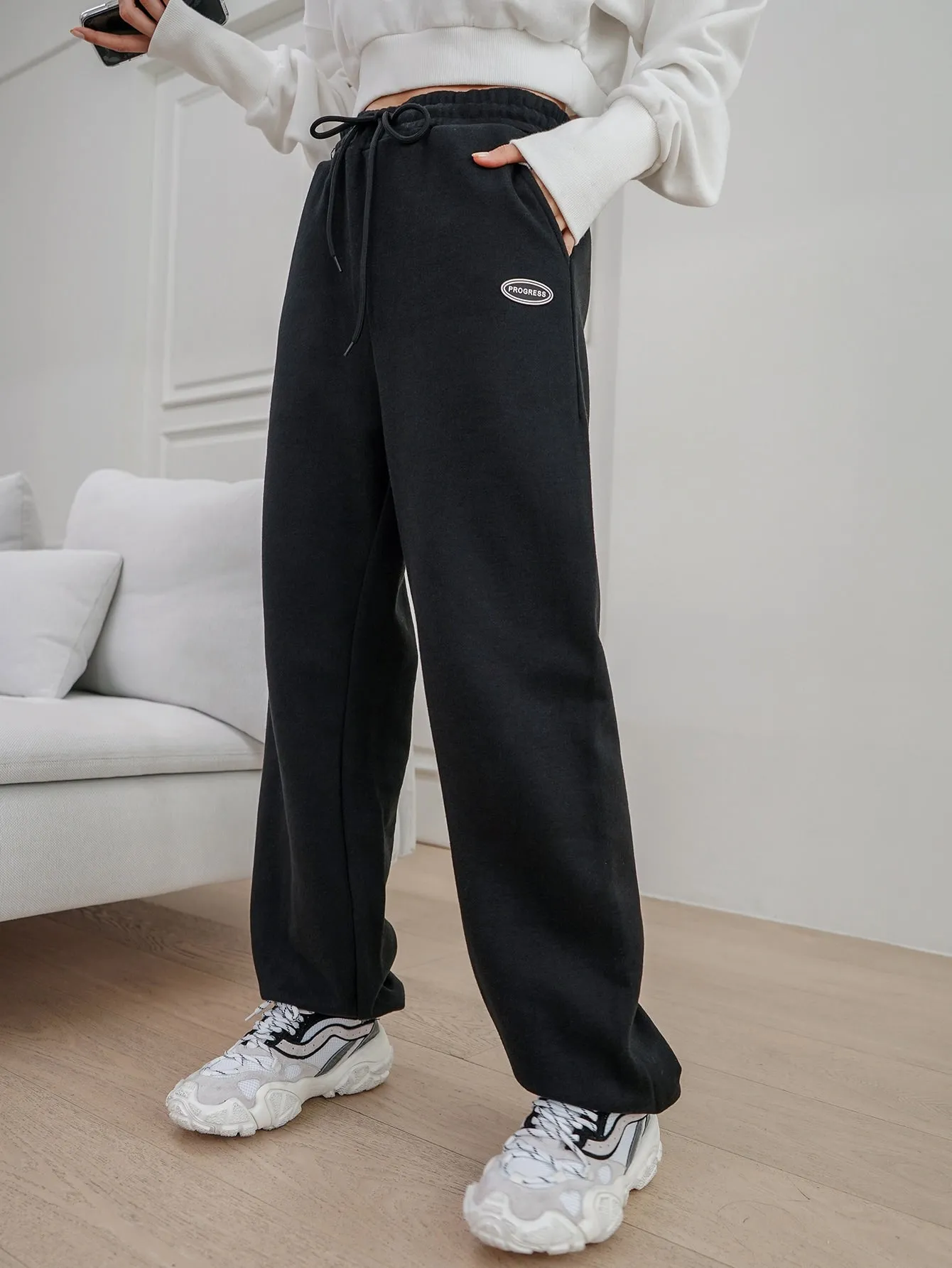 Drawstring High Waist Long Women Sweatpants