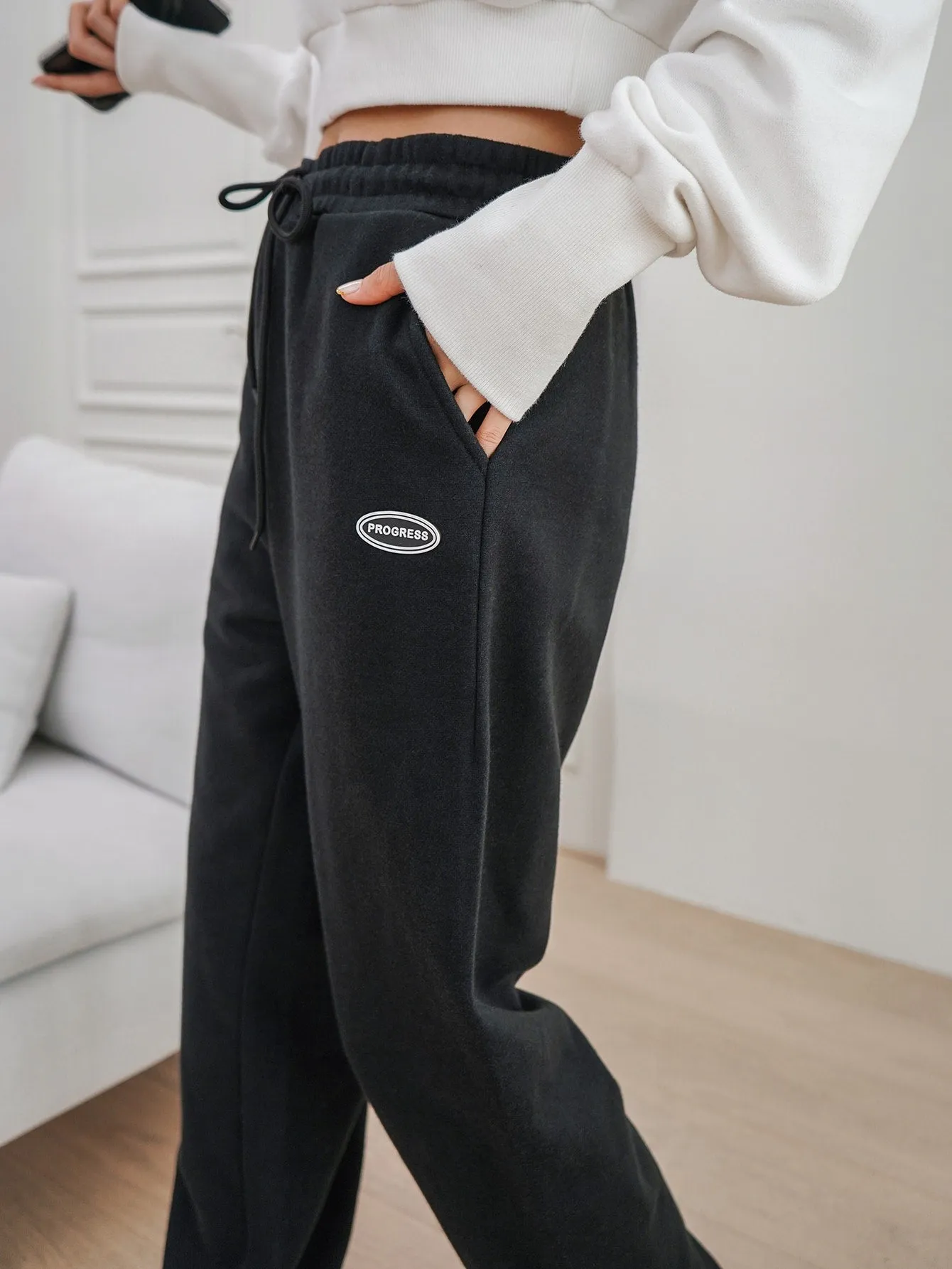 Drawstring High Waist Long Women Sweatpants