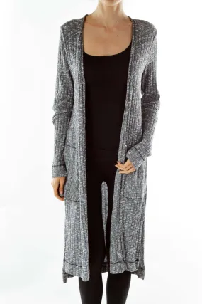 Gray Mottled Knit Long Cardigan