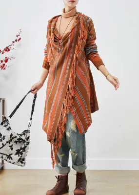 Handmade Orange Tasseled Striped Knit Cardigans Fall LY9223