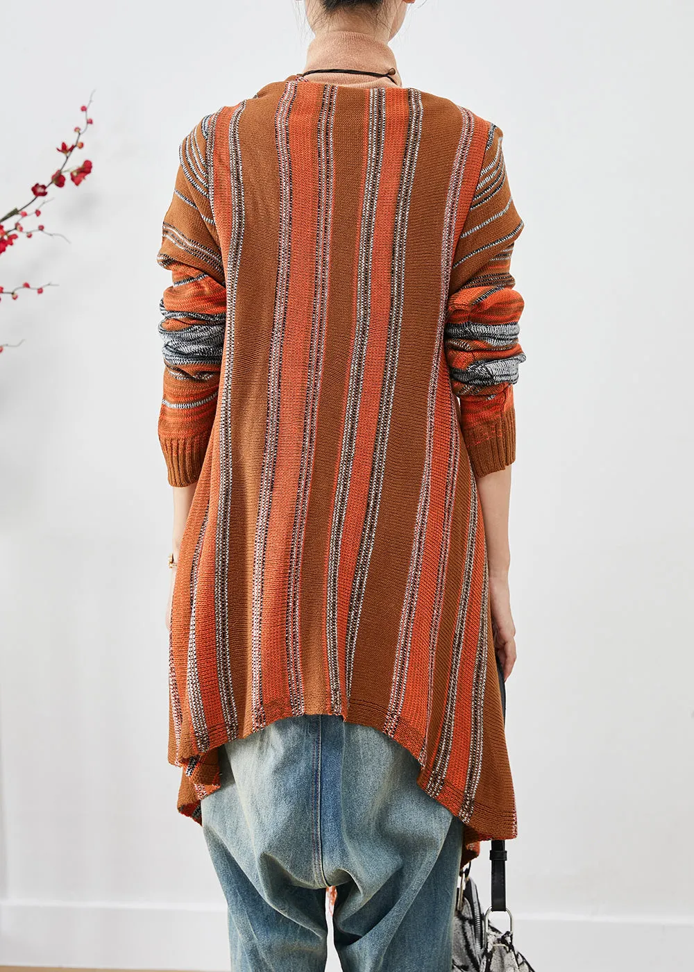 Handmade Orange Tasseled Striped Knit Cardigans Fall LY9223