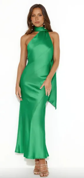 Hello Molly Green Satin Maxi Dress