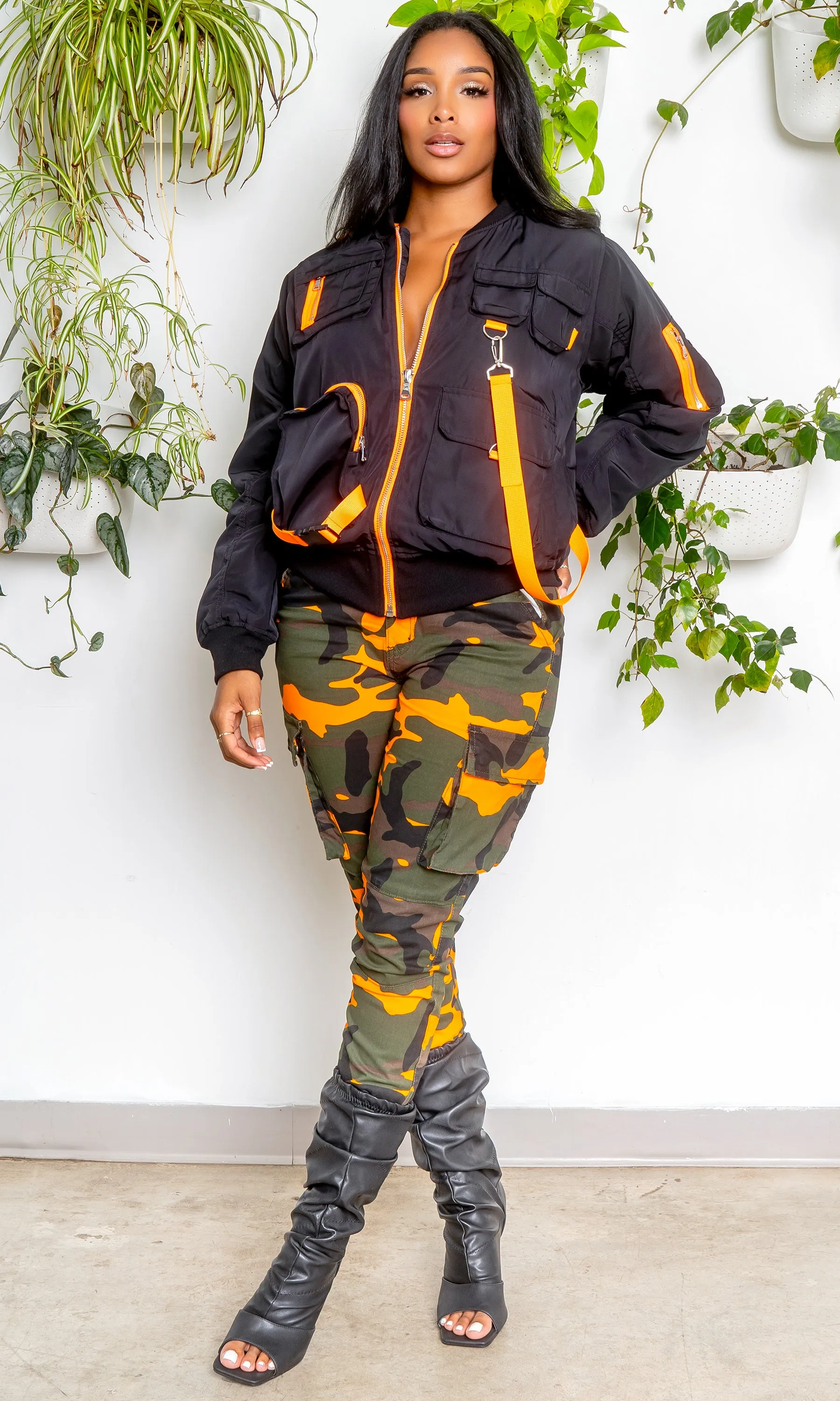 High Rise Camo Cargo Joggers - Orange FINAL SALE