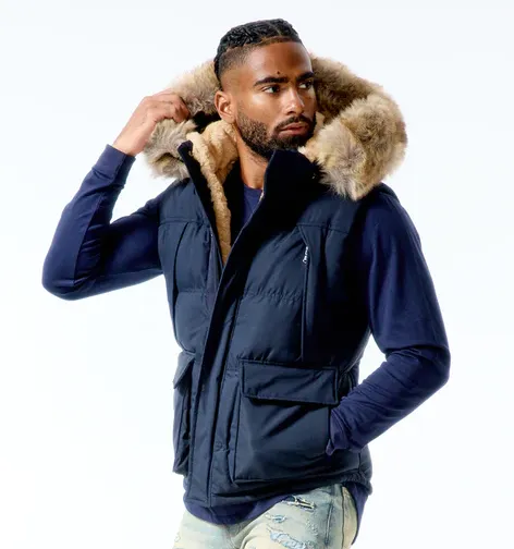 Jordan Craig YUKON FUR LINED PUFFER VEST (NAVY)