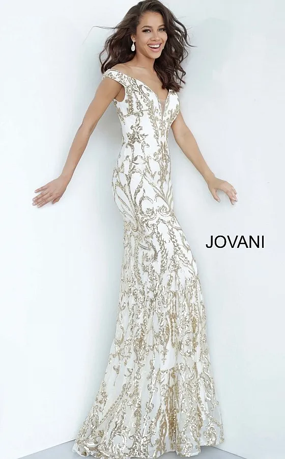 Jovani 63349 Size 10, 12 Long Sequin off the shoulder Prom Dress Pageant Mermaid Gown