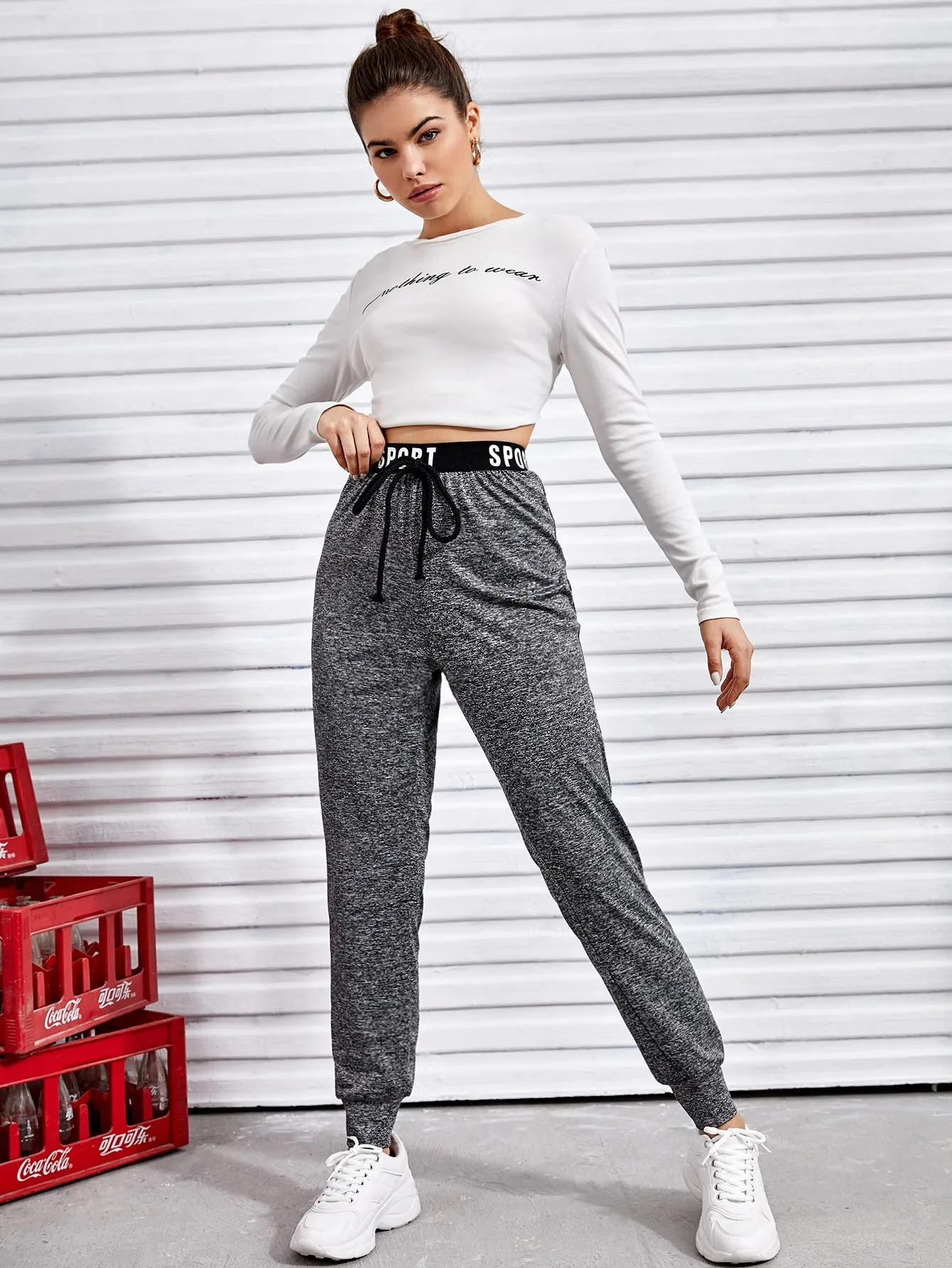 Letter Knot High Waist Long Women Sweatpants