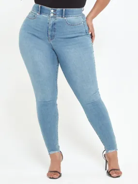 Light Wash Curvy Skinny Jeans - Short Inseam in Medium Blue Wash