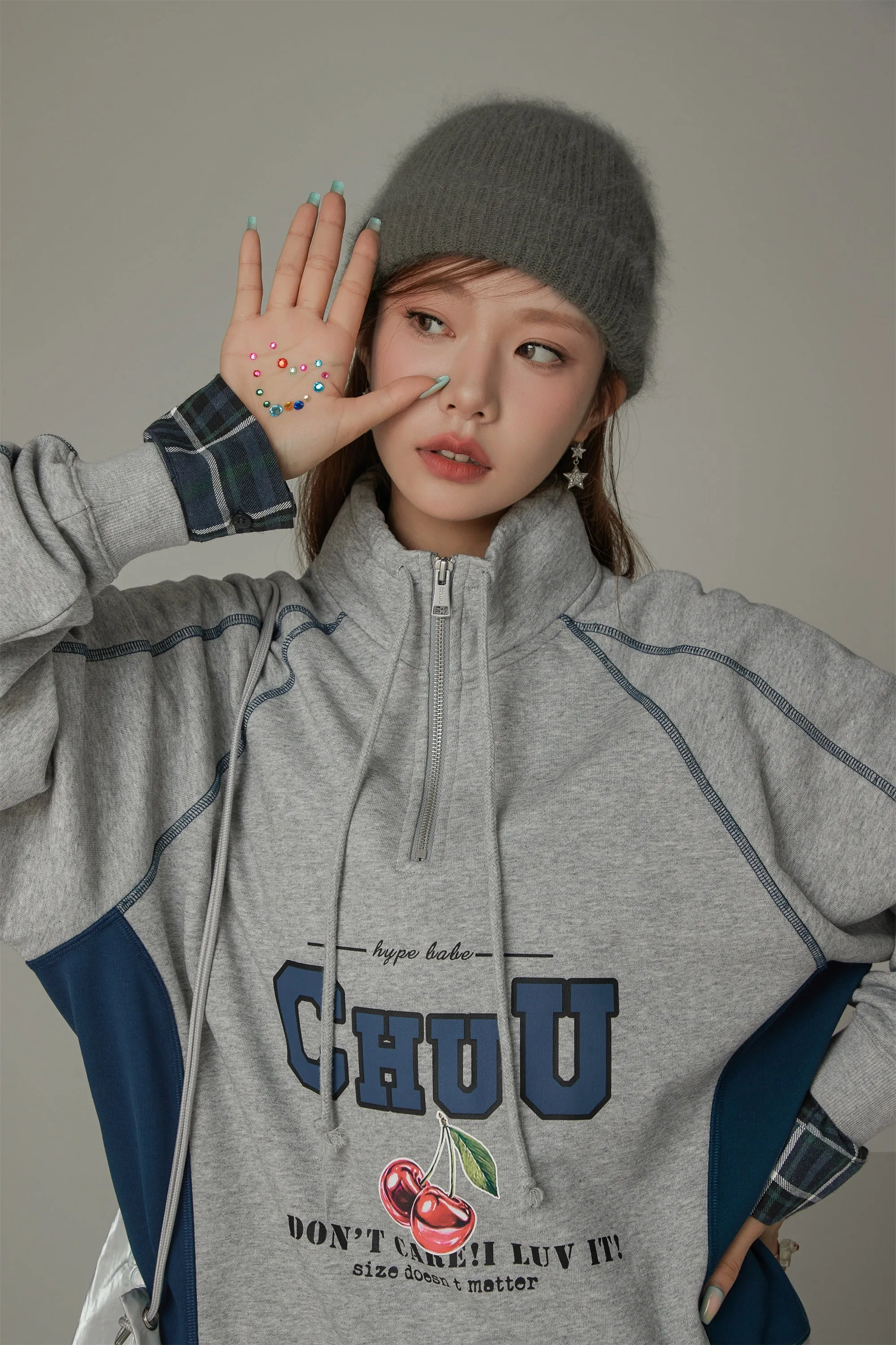 Logo Cherry Half Zip Up Stitched Sweatshirt