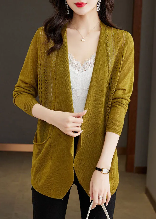 Matcha Colour Hollow Out Ice Size Knit Cardigans Long Sleeve