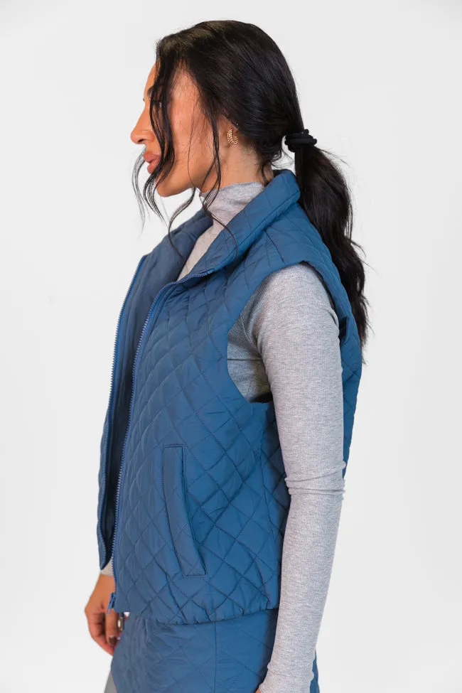 Mountainside Moment Cropped Blue Quilted Puffer Vest SALE