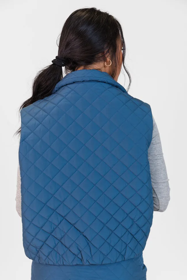 Mountainside Moment Cropped Blue Quilted Puffer Vest SALE