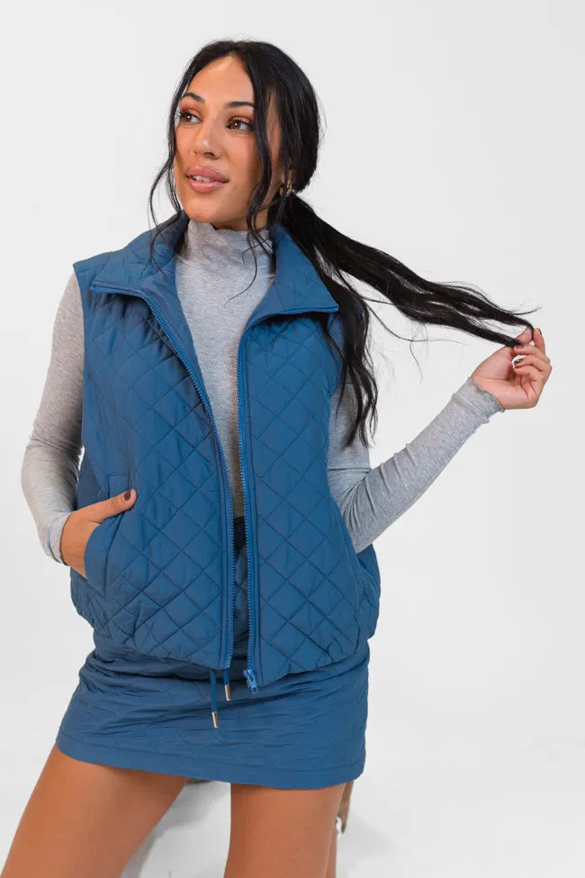 Mountainside Moment Cropped Blue Quilted Puffer Vest SALE