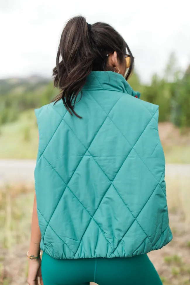 Mountainside Moment Teal Cropped Puffer Vest SALE