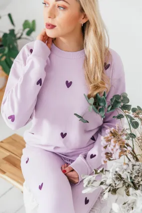 O&F Heart Embroidered Sweatshirt - Lilac