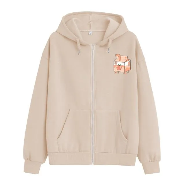 Peach Milk Box Soft Zip-Up Hoodie