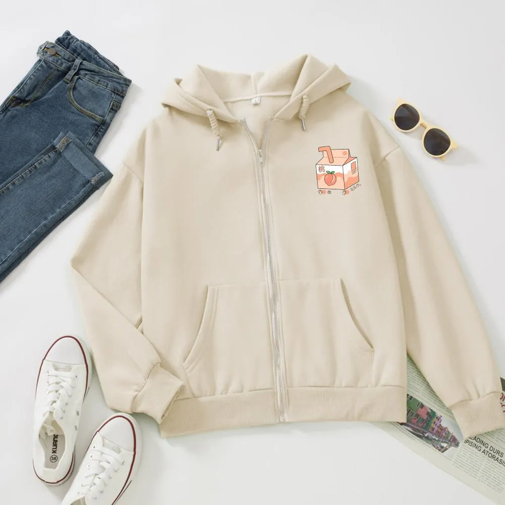 Peach Milk Box Soft Zip-Up Hoodie