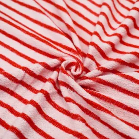 Red/Pale Pink Striped French Terry Knit Fabric