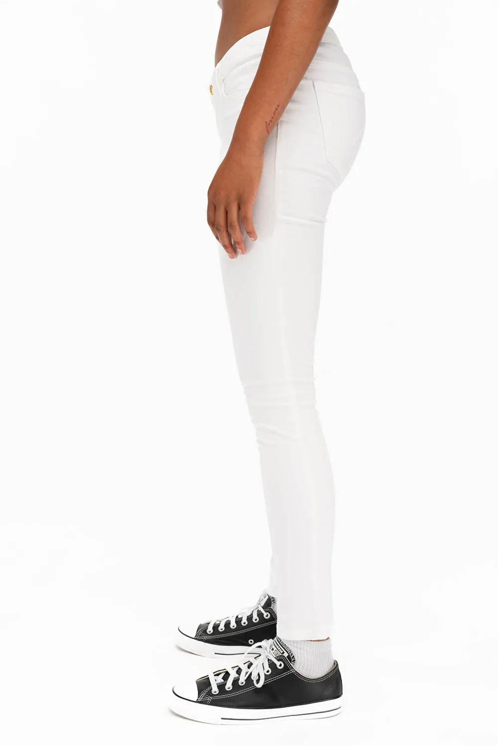 ROBIN'S NAT SKINNY WOMENS SKINNY JEANS IN WHITE WITH TONAL EMBROIDERY AND LOGO