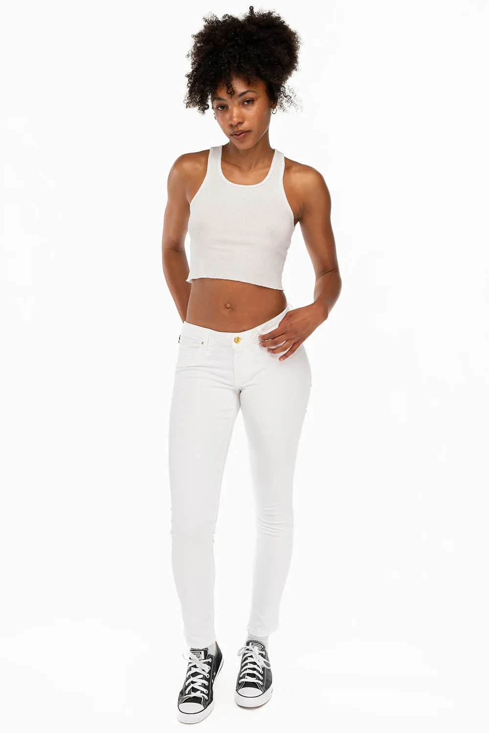 ROBIN'S NAT SKINNY WOMENS SKINNY JEANS IN WHITE WITH TONAL EMBROIDERY AND LOGO