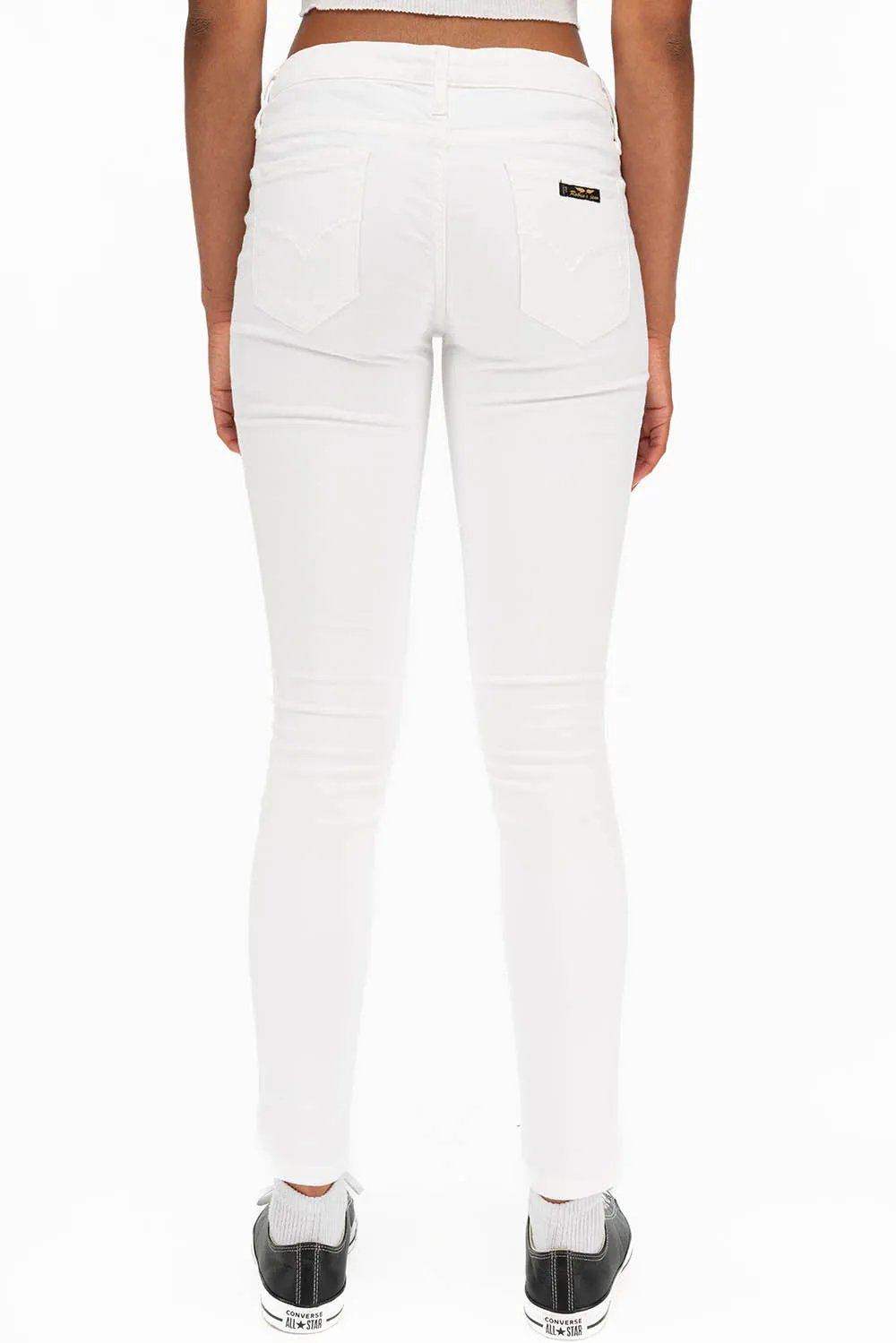 ROBIN'S NAT SKINNY WOMENS SKINNY JEANS IN WHITE WITH TONAL EMBROIDERY AND LOGO