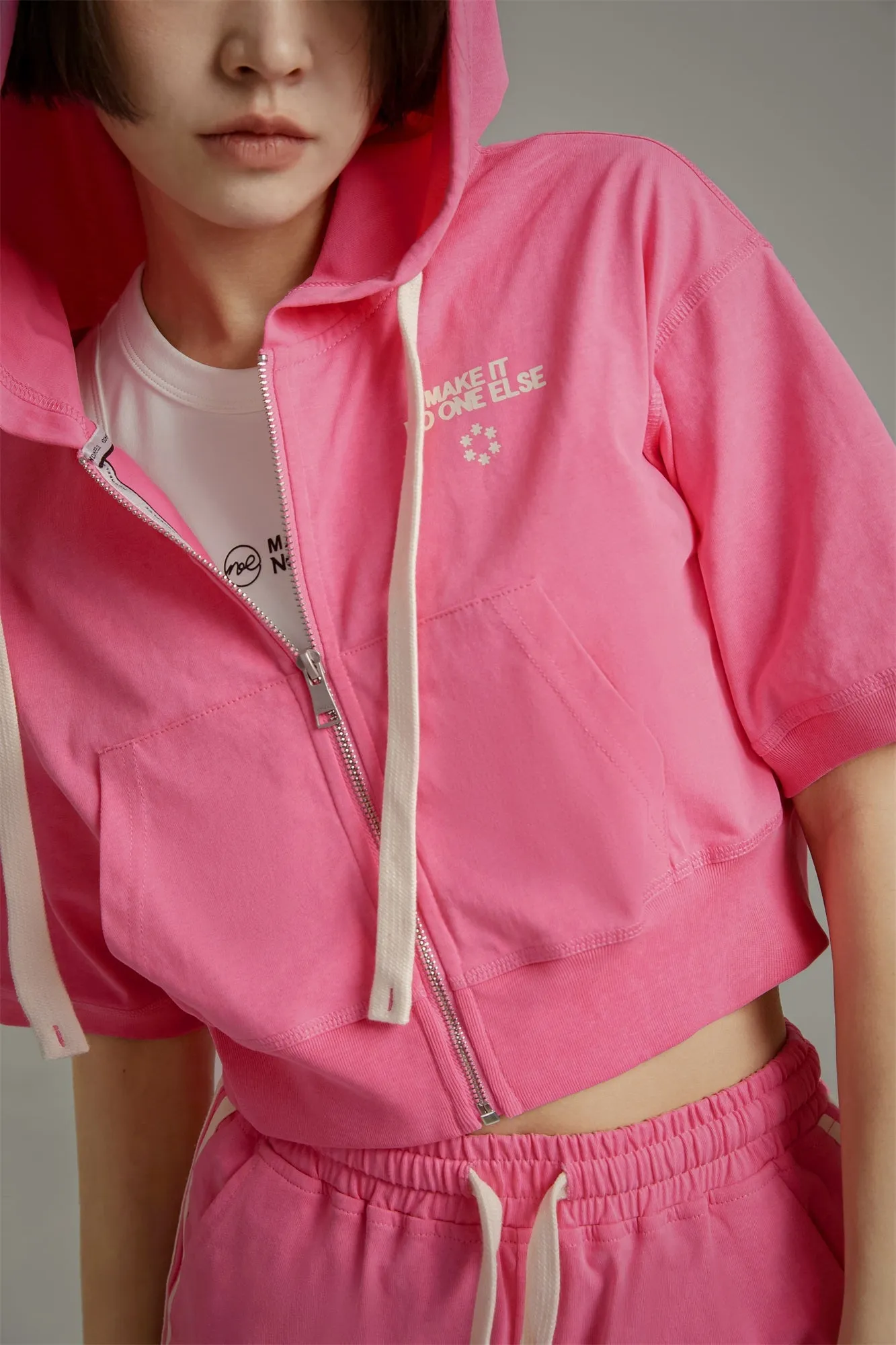 Short-Sleeves Zip-Up Hoodie