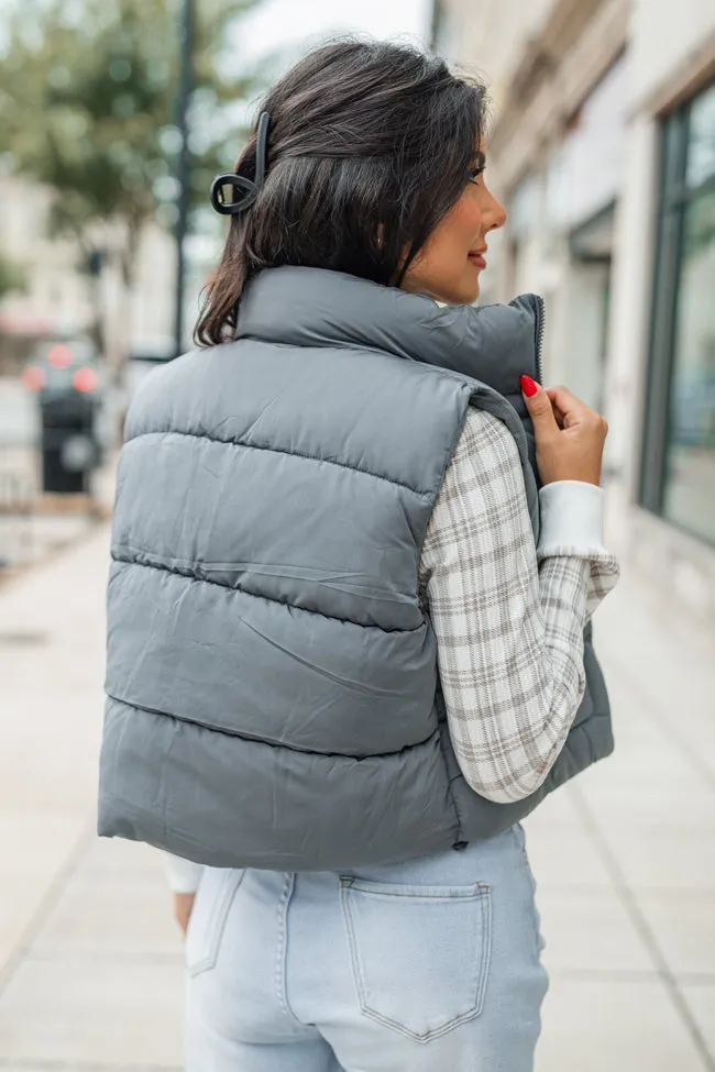 Sights To See Slate Cropped Puffer Vest SALE