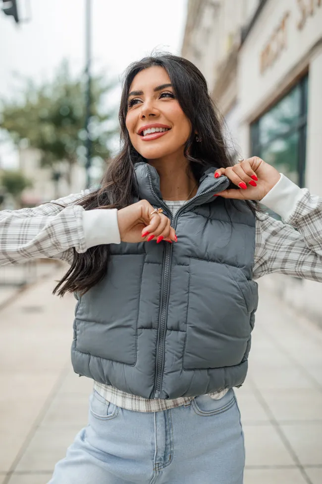 Sights To See Slate Cropped Puffer Vest SALE