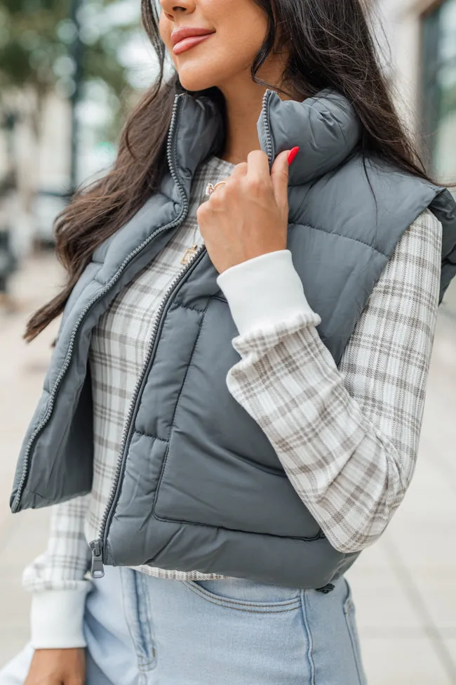 Sights To See Slate Cropped Puffer Vest SALE