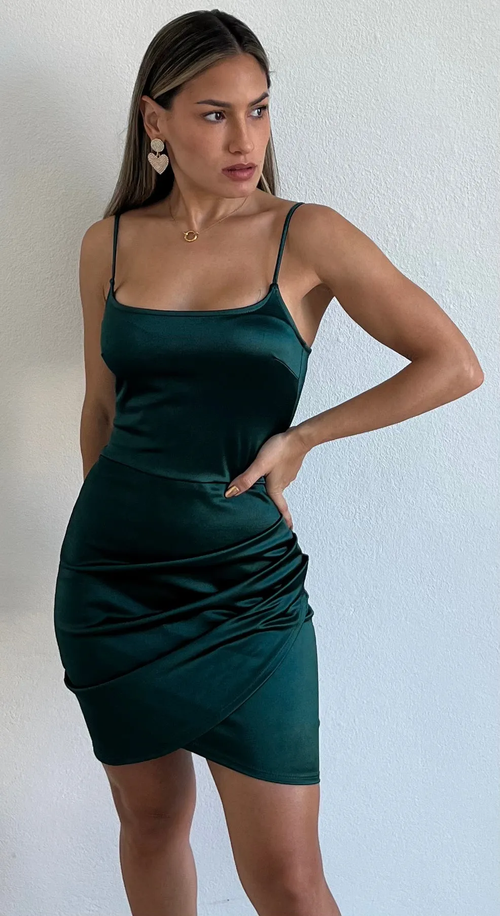 Significant Sensation Hunter Green Satin Bodycon Dress