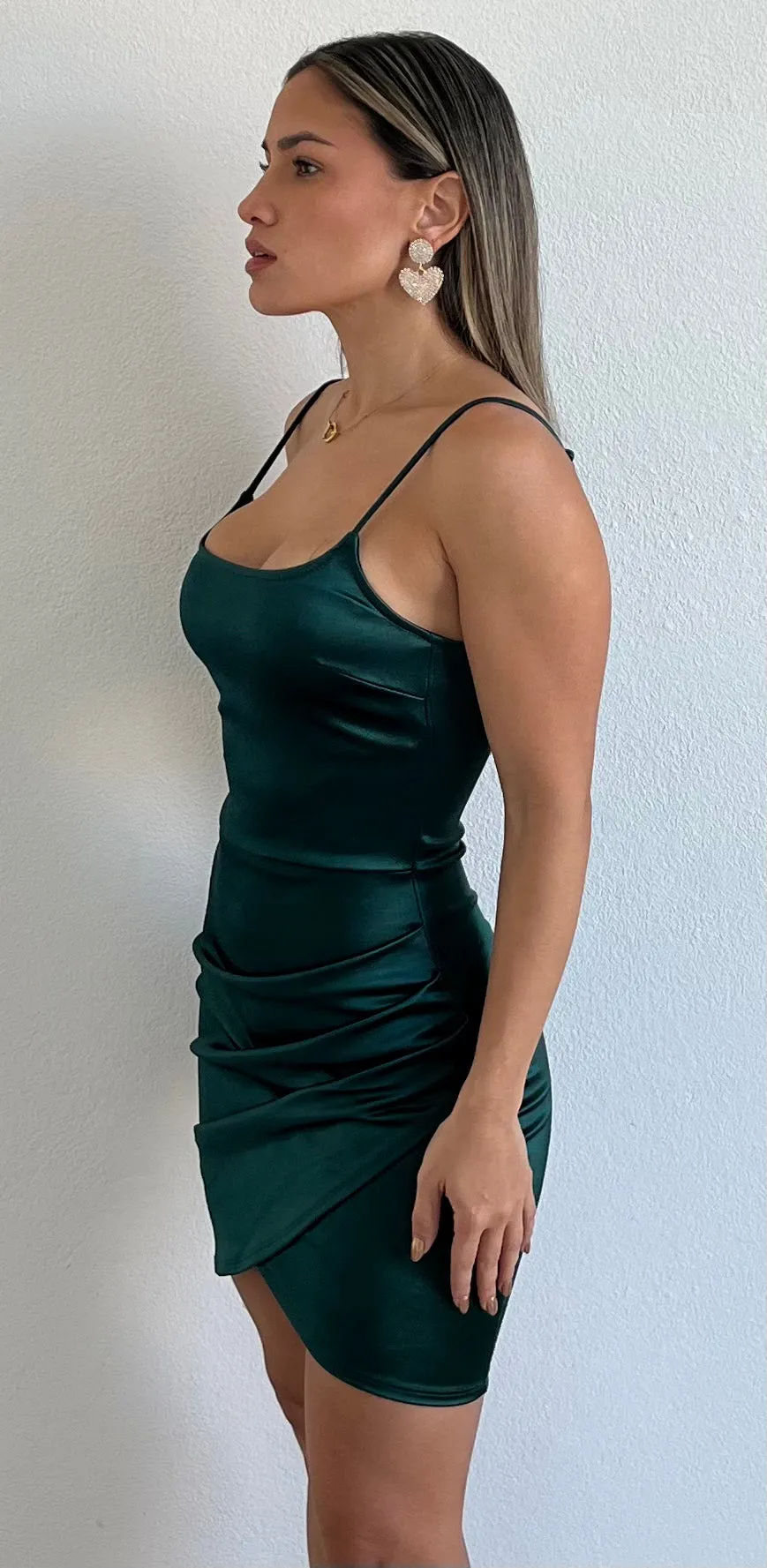 Significant Sensation Hunter Green Satin Bodycon Dress